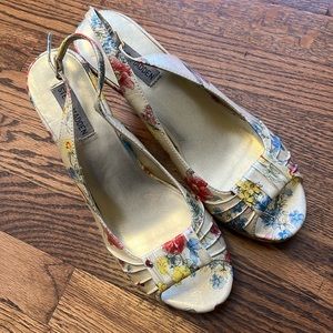 EUC Steve Madden Platform Cork Slingback Floral Heels 10